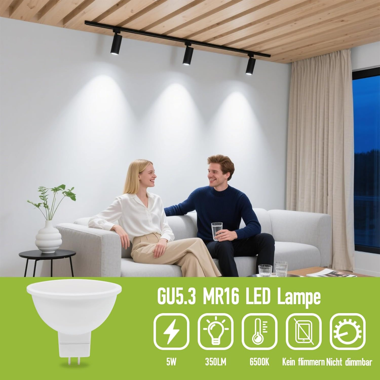 GU5.3 MR16 LED Bulbs 5 W, Replace 60 W Halogen Bulbs, Cool White 65000 K, 350 LM, 12 V AC/DC, Not Dimmable, Beam Angle 100 Degree Spot Flicker-Free Spotlight Bulbs, Pack of 10 image number 5