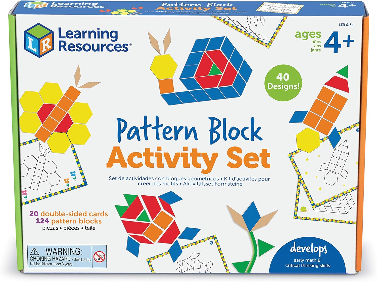 Learning Resources Pattern Block Activity Set, 20 Double-Sided Cards, Puzzles for Kids, for Kids, Ages 4+ image number 1