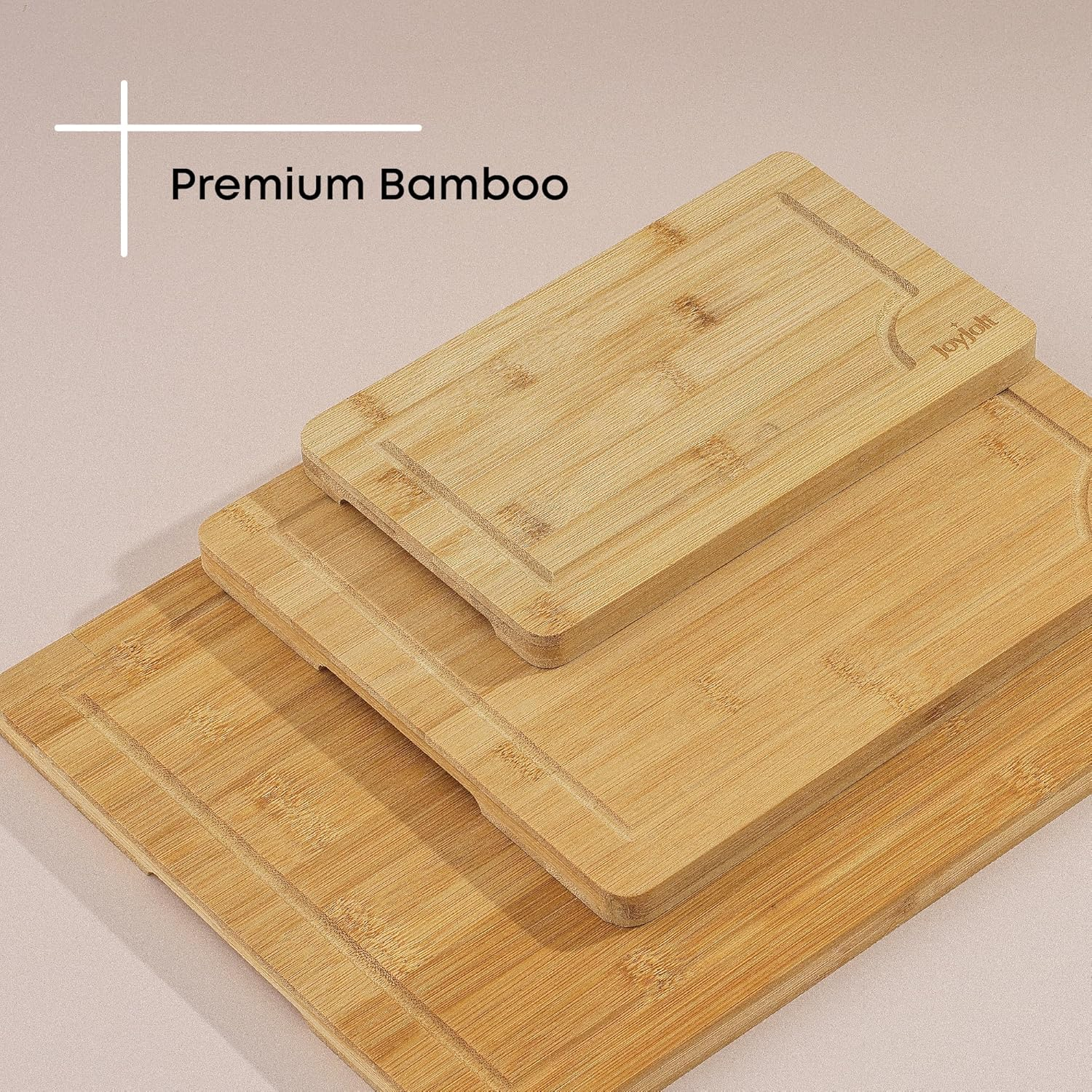 Joyjolt Bamboo Cutting Board Set, Wooden Cutting Boards for Kitchen. Large and Small Wooden Cutting Board Set; Serving Cheese Board, Bread Board or Chopping Board Set. Non Slip Wood Cutting Board Set image number 1