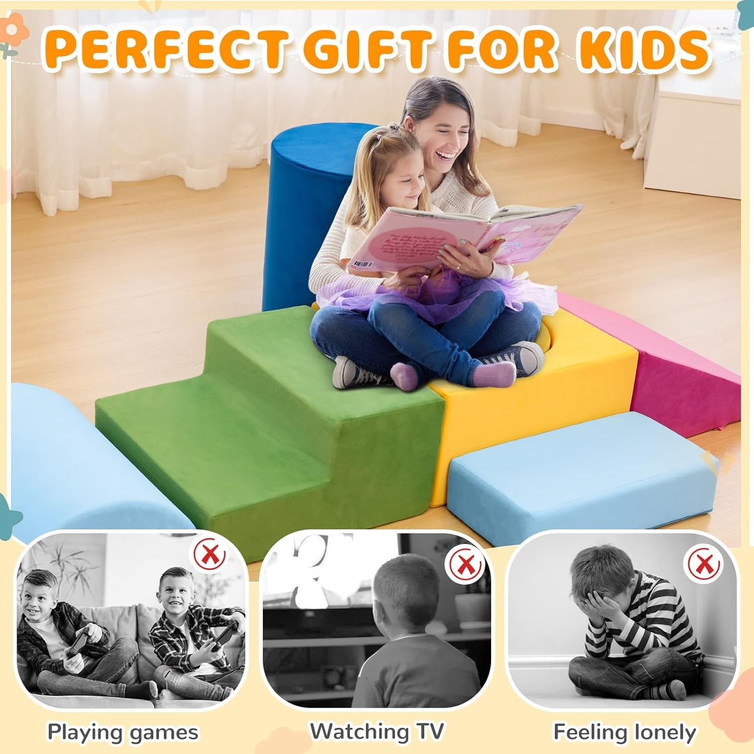 Toddler Climbing Toys Indoor, 7-Piece Colourful Foam Climbing Blocks, Soft Play Climbing for Toddlers, Modular Crawling & Sliding Play Set for Toddlers 1-3 Years Old image number 2