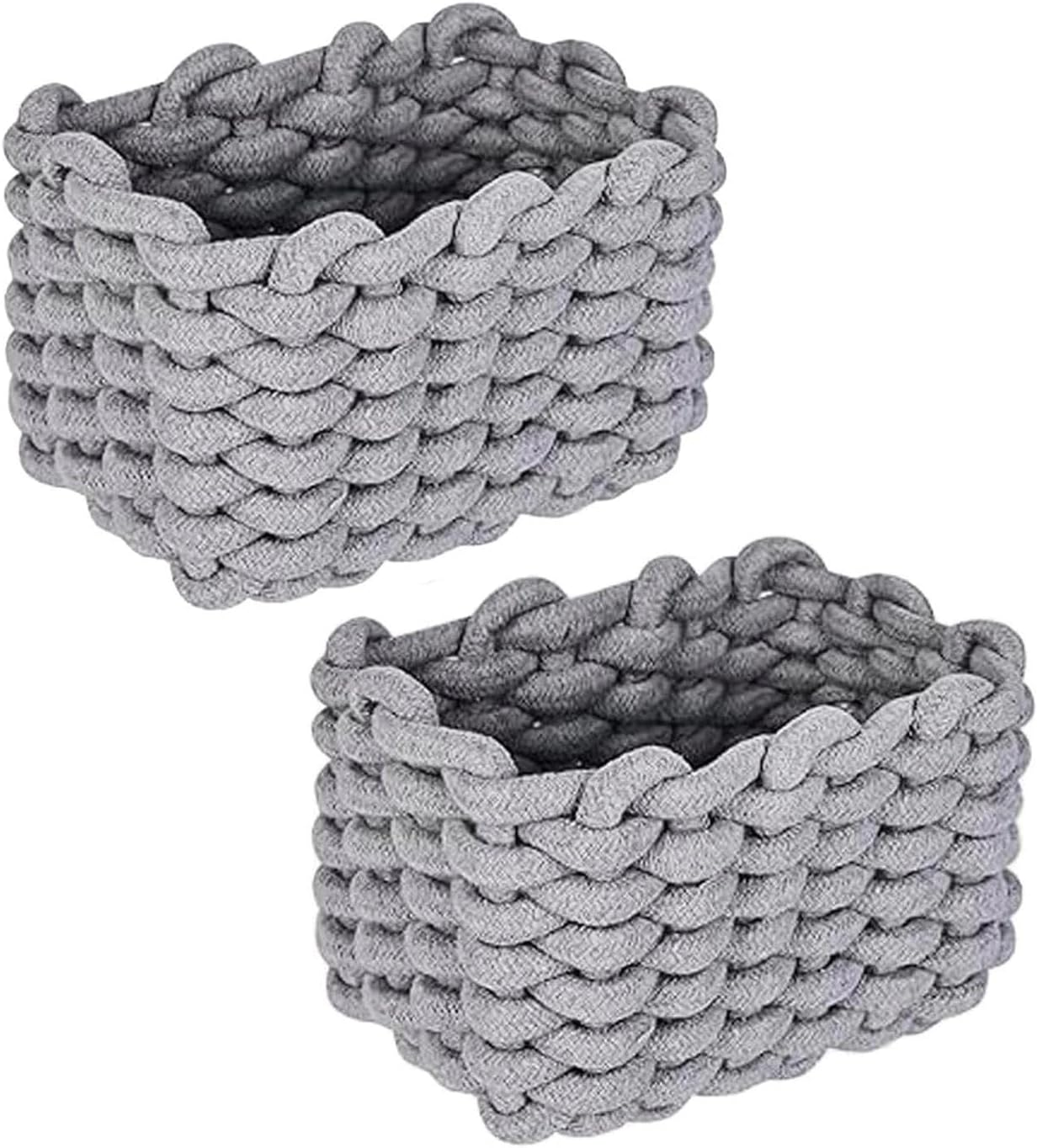 Cotton Storage Basket, Basket, Braided Basket, for Toilet Paper, Cosmetics, Toys, Home Accessories, 19 X 15 X 12 Cm, Grey, Pack of 2 image number 3