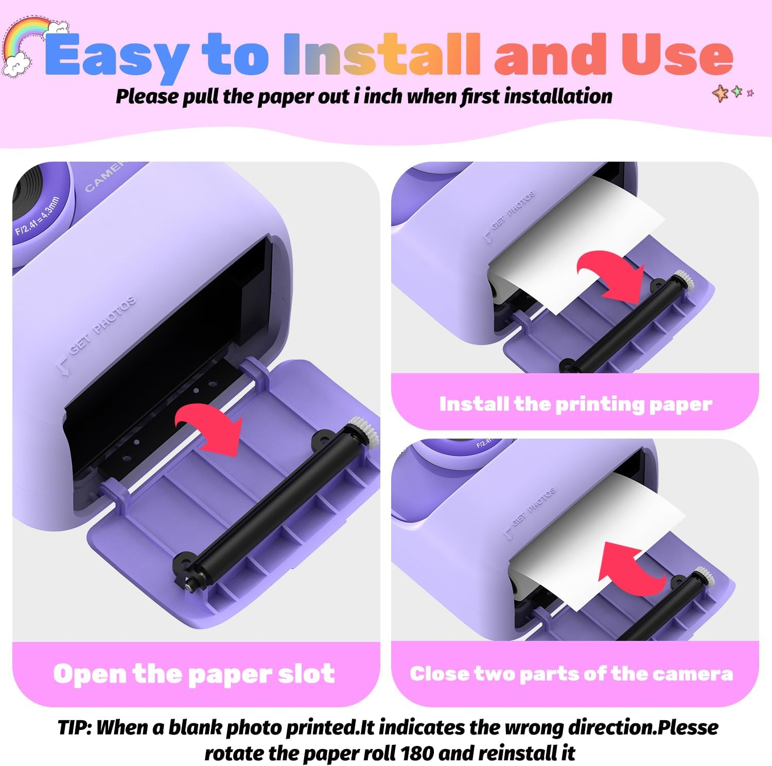 Mgaolo 12 Rolls Kids Instant Camera Print Refill Paper- Photo Printer Thermal Paper Rolls- BPA Free