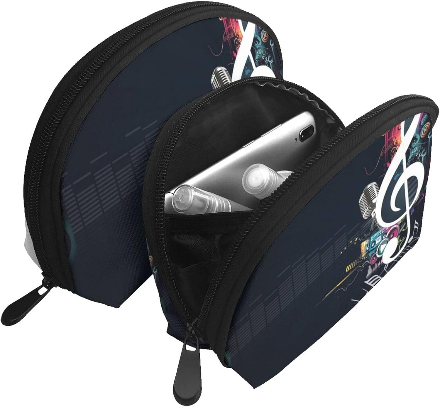 Cozimangoe Coin Pouch Makeup Bags Set, 2 Piece Shell Shape Cosmetic Bag with Pockets for Daily Travel Handbag Lipstick Keys Toiletry, Personalized Abstract Music image number 4