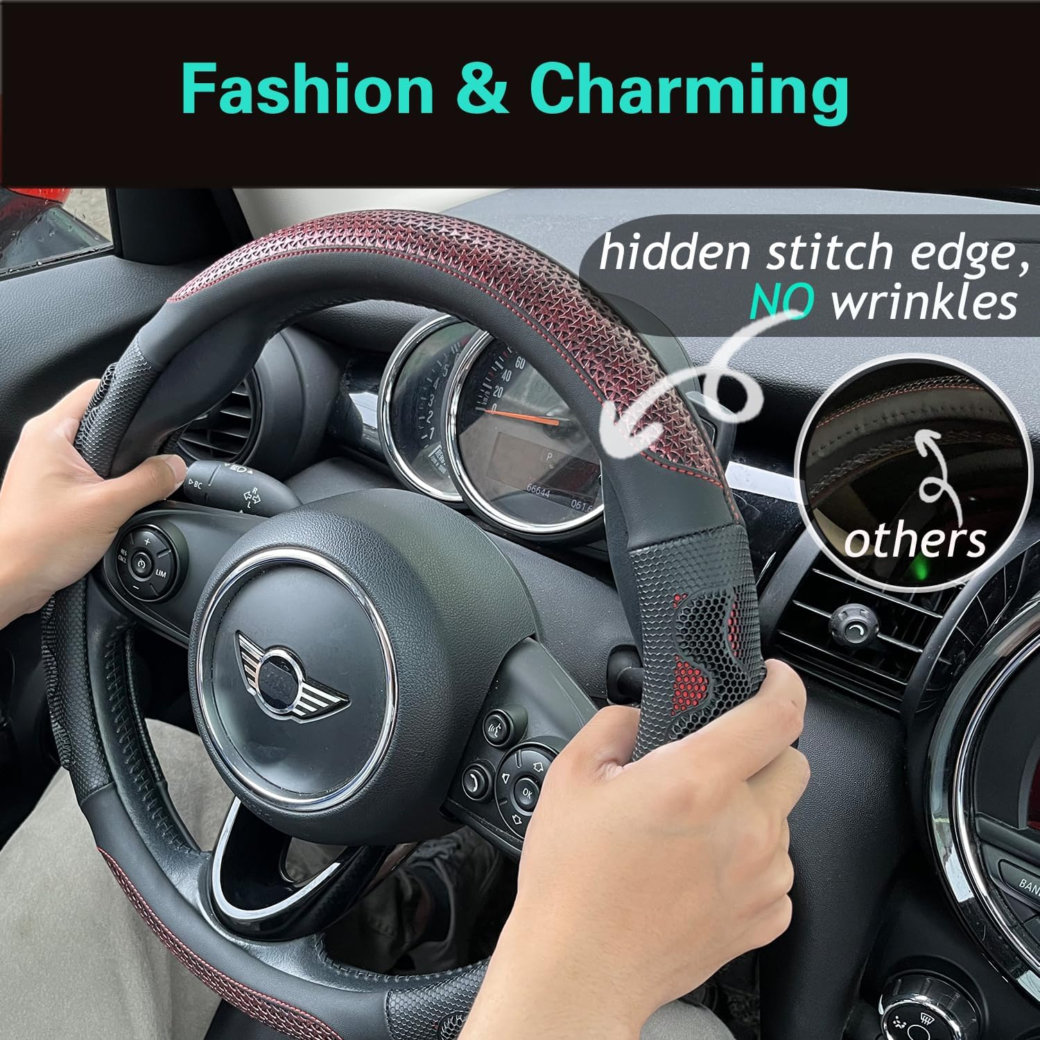 PINCTROT Steering Wheel Cover Great Grip with 3D Honeycomb Anti-Slip Design, Universal 15 Inch (Wine Red) image number 1