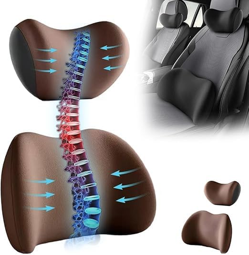 Car Headrest & Lumbar Support Cushion, 2025 New Ergonomic Car Seat Headrest, Memory Foam Car Seat Headrest and Lumbar Support Cushion for Neck and Back Pain Relief (Black)