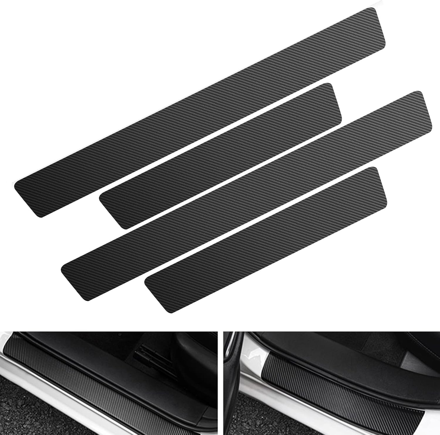 Car Door Sill Protector for Ram 1500 - 4 PCS Anti-Scratch Anti-Collision Carbon Fiber Leather Front/Rear Sticker - Decorative Interior Accessories