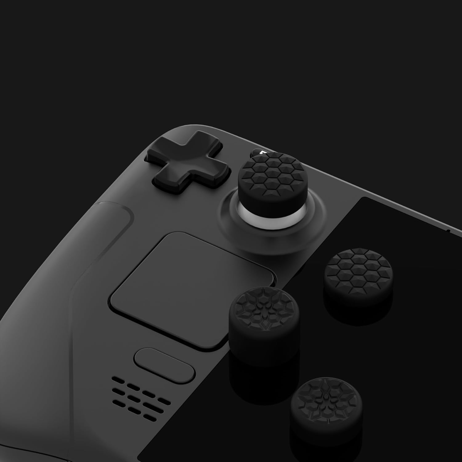 Black Ergonomic Stick Caps Thumb Grips for Steam Deck LCD & OLED, for PS Portal Remote Player - with 3 Height Convex and Concave - Diamond Grain & Crack Bomb Design, Set of 10