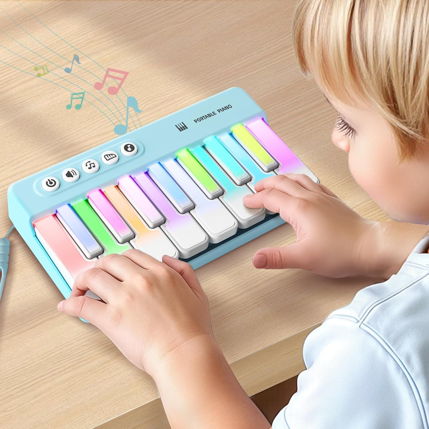 Mini Piano Keyboard for Toddlers, Baby Piano Musical Toy W/ Adjustable Volume and Lights, 15 Melodies, Learning Mode, 3 Sound Effects &ndash; Portable Kid Pianos Toy Christmas for Baby, Toddler, Kid, Adults