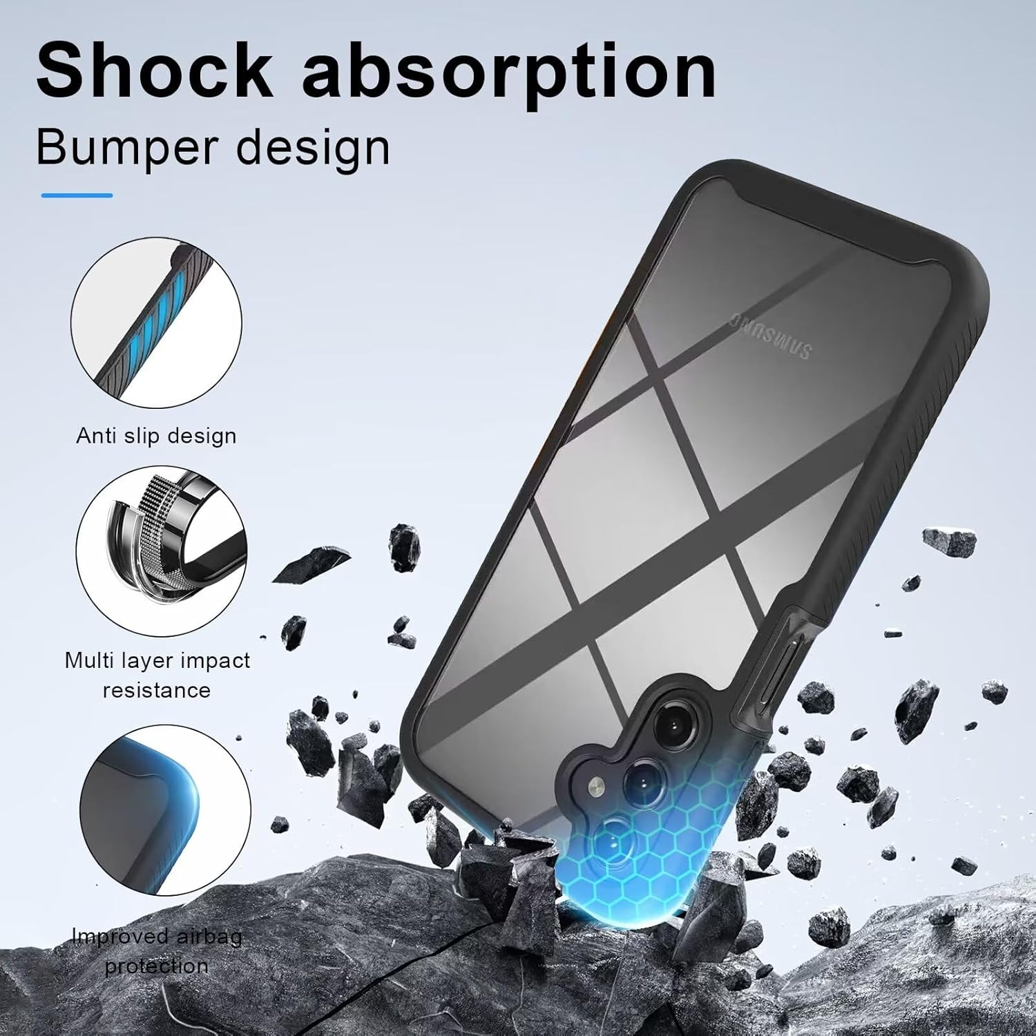 Bnvdfre Mobile Phone Case for Motorola Moto G24 / E14 / G04 / G04S / G24 Power Case and Tempered Glass with Built-In Screen Protector Shockproof Protective Case 360 Degree Full Protection TPU Silicone image number 3