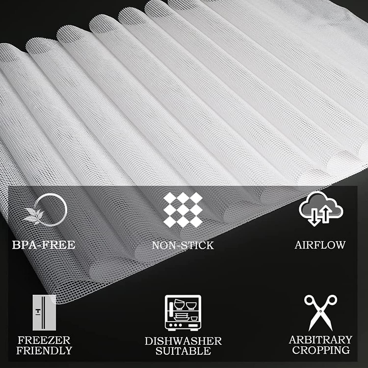 Silicone Dehydrator Sheets 5 Pieces for Food Dehydrator 14X14 Inch Non-Stick Fruit Dehydrator Mats Reusable Steamer Mesh Mats image number 5