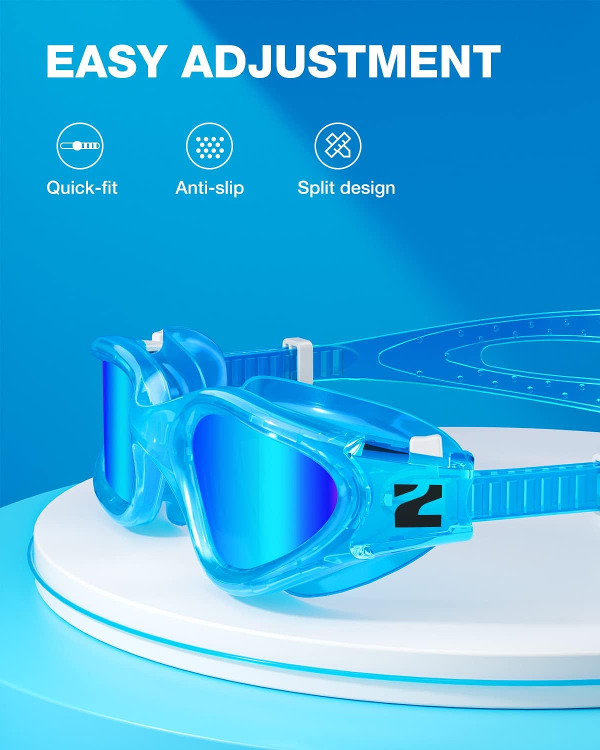 ZIONOR Kids Swim Goggles, G1MINI Polarized Swimming Goggles Comfort for Age 6-14 - A9-Blue Lens Clearblue Frame image number 2