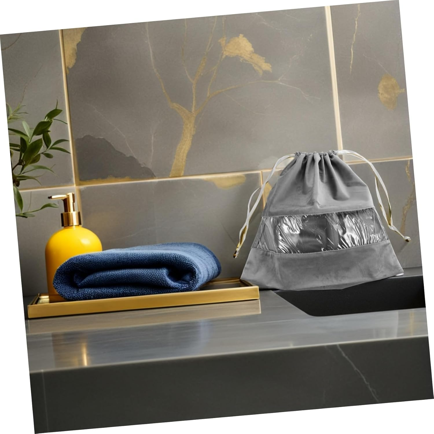 SOESFOUFU Travel Hair Dryer Dust Bag with Drawstring Closure Lightweight Transparent Storage Pouch for Hair Dryer Clothes and Small Essentials Portable Travel Organizer for Home and Trips - Grey image number 3