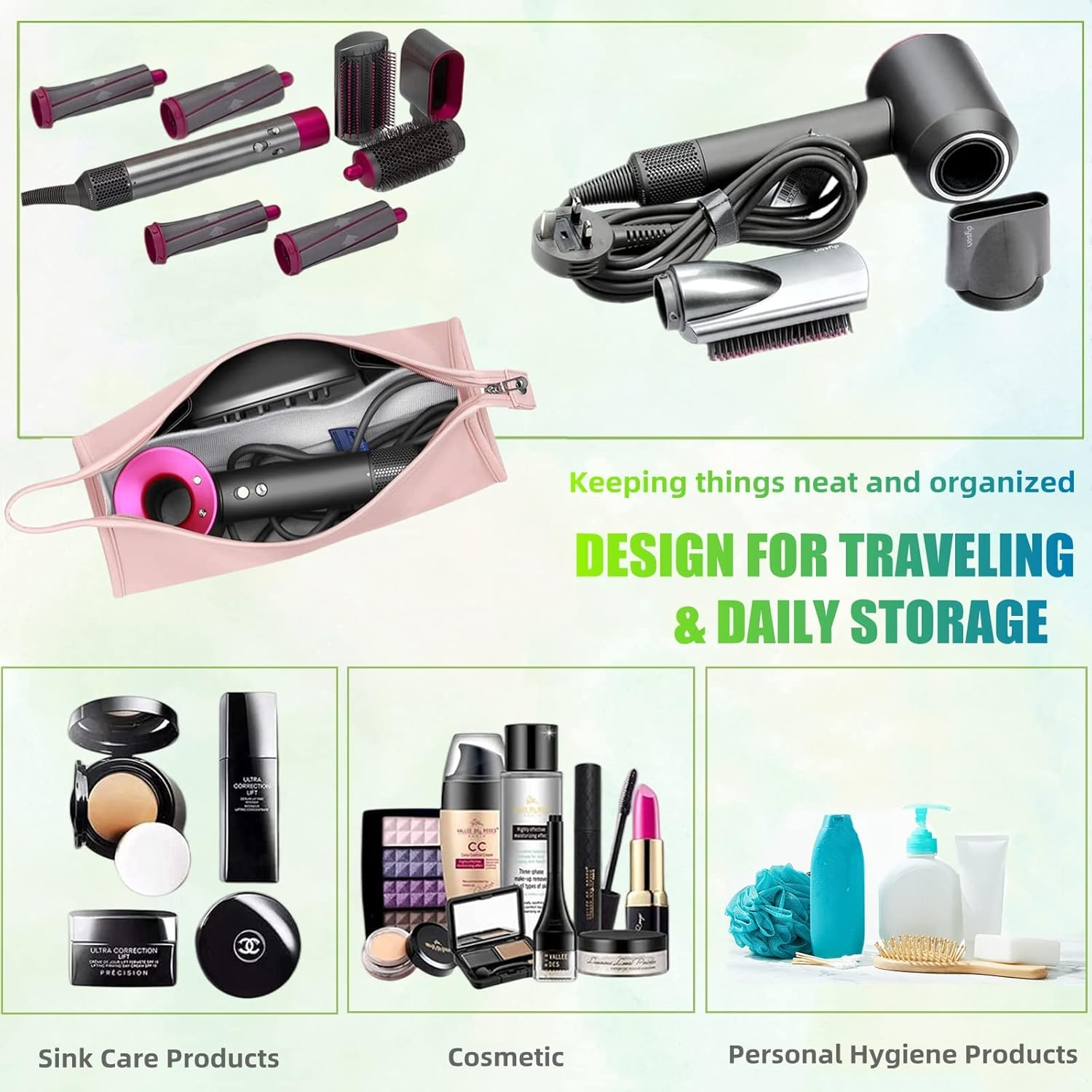 BLIRITEL Travel Case Compatible with Dyson Airwrap, PU Leather Waterproof Travel Storage Bag, Portable Carrying Case Organizer for Shark Flexstyle Air Styling & Drying System Attachments image number 5