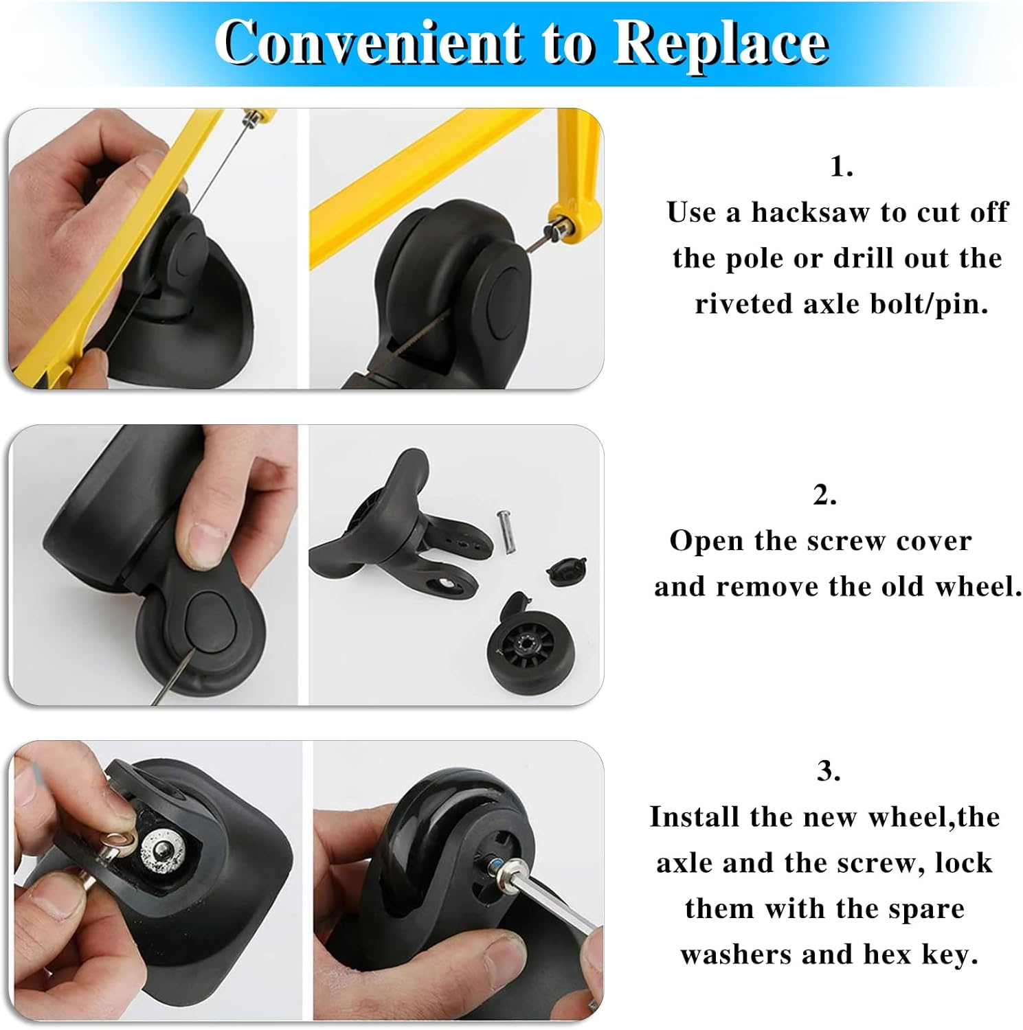 Ownmy Luggage Suitcase Replacement Wheels, Rubber Swivel Caster Wheels Bearings Repair Kits - 45Mm X 4 Sets image number 2