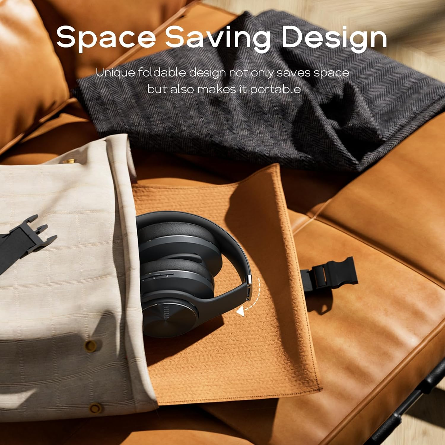 DOQAUS Bluetooth Headphones over Ear, 90 Hrs Playtime Wireless Headphones, 3 EQ Modes, Foldable Hi-Fi Stereo Bass Headphones, Soft Memory Protein Earmuffs, Built-In Mic＆Wired Mode for Phone Pc/Travel - Black-Red image number 6