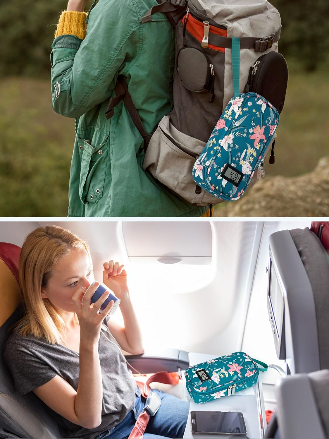 SUNMON High-Capacity Insulin Cooler Travel Case with Temperature Display, 8-10H Insulated Diabetic Medication Cooler Bag with 2 Ice Packs, Waterproof Injection Travel Case for 4-5 Pens (Lily) image number 2