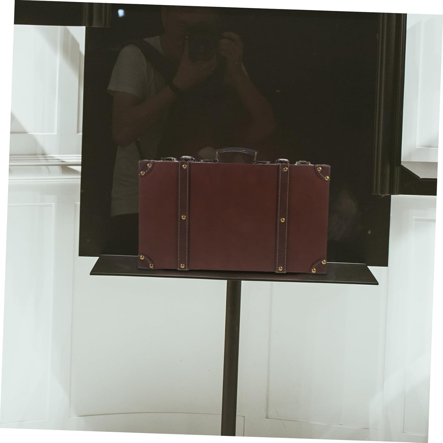 WOONEKY Leather Vintage Trunk Decorative Antique Suitcase with Generous Storage Space for Clothing Store Displays Photo Props and Retro Elegant British Design Small image number 3