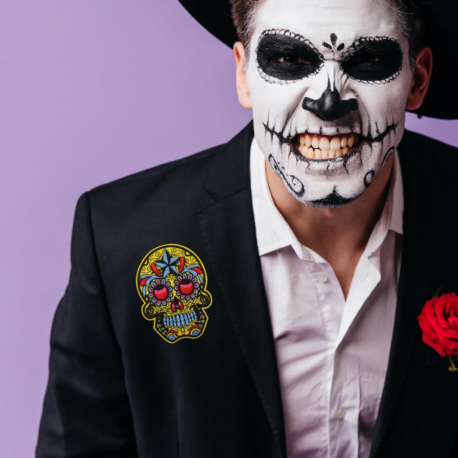 HEYTRCO 6PCS Sugar Skull Iron on Patches, Calavera Embroidered Repair Patches for Clothes, Custom Vintage Day of the Dead Applique for Hats, Jeans, Jackets, Bags, Backpacks, Dress image number 1