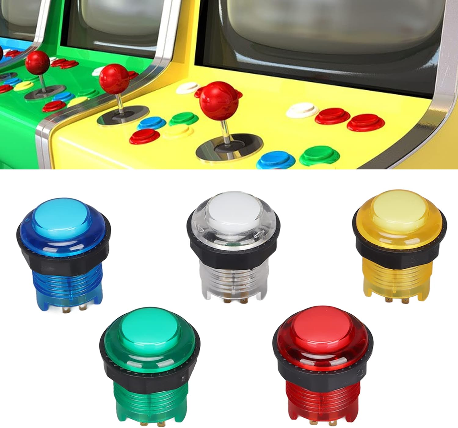 Dpofirs 5 Pcs Push Buttons, 28Mm Push Button DIY Fighting Stick PC Joystick Game Part for Machine Games(5V) image number 1