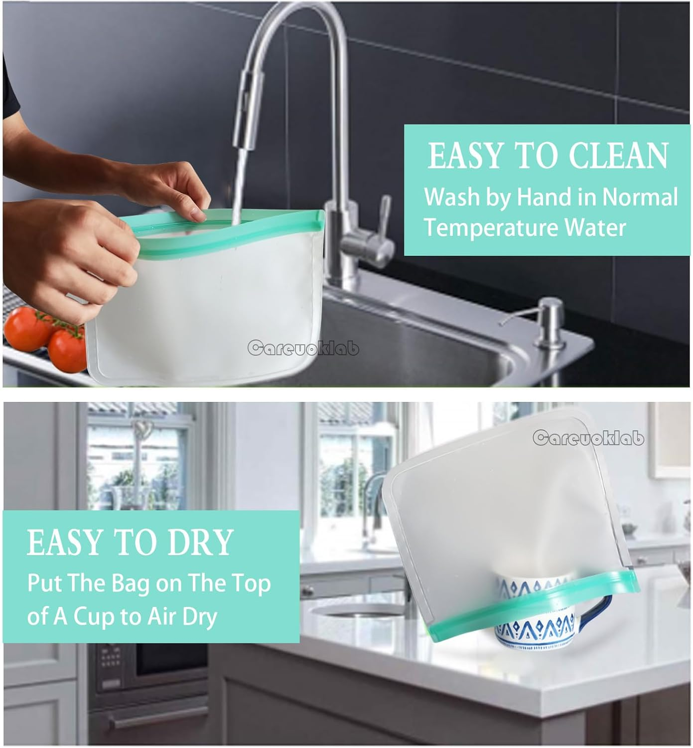 Careuoklab 10 Pack Reusable Food Storage Gallon Bags, Large Capacity Ziplock Organization Freezer Bags, Leakproof BPA Free, Easy Seal & Food Storage Tools Containers for Kitchen (2 Sizes) image number 6