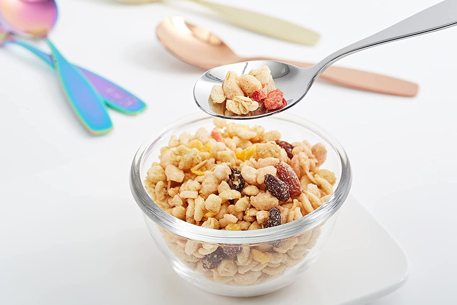 Exzact Children'S Cutlery Stainless Steel 6Pcs/ Kids Fork and Spoon Set/Toddler Flatware - 3 X Forks, 3 X Dinner Spoons - Dog & Bunny Engraved - Silver image number 4