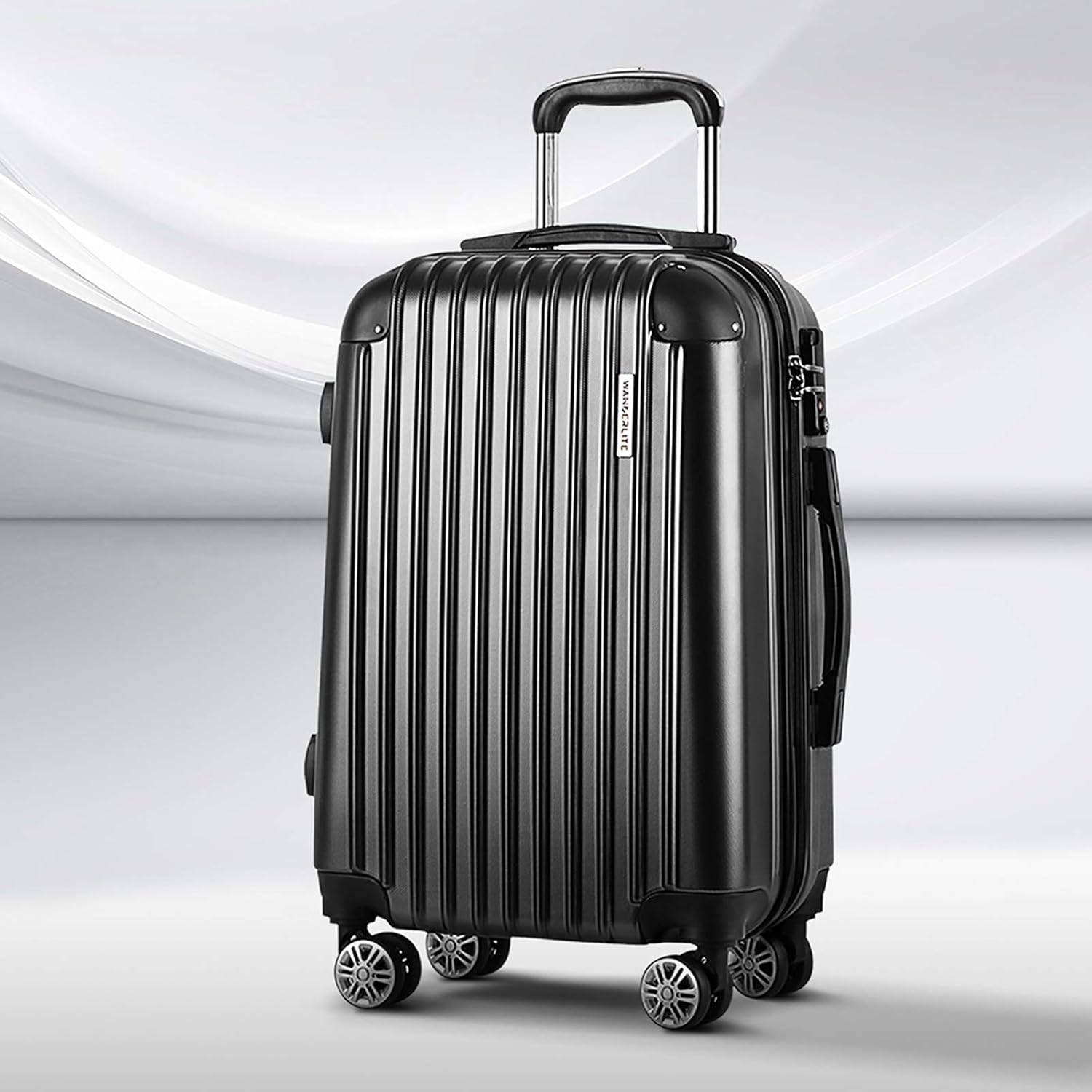 Wanderlite 20" 55Cm Luggage Trolley Travel Set Suitcase Carry on Hard Shell Case Sets Lightweight Black image number 5