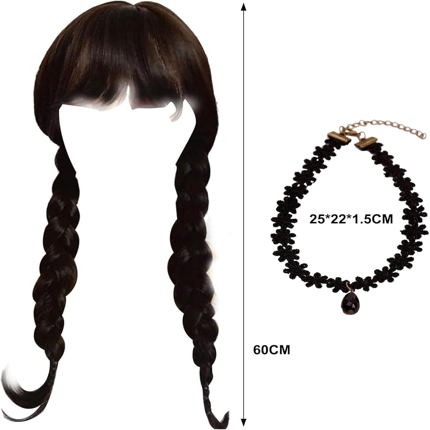 Cosplay Wig, Wednesday Addams 3 Pack Wig with Braid with Wig Cap and Black Lace for Halloween Carnival and Party Fancy Dress Cosplay image number 5