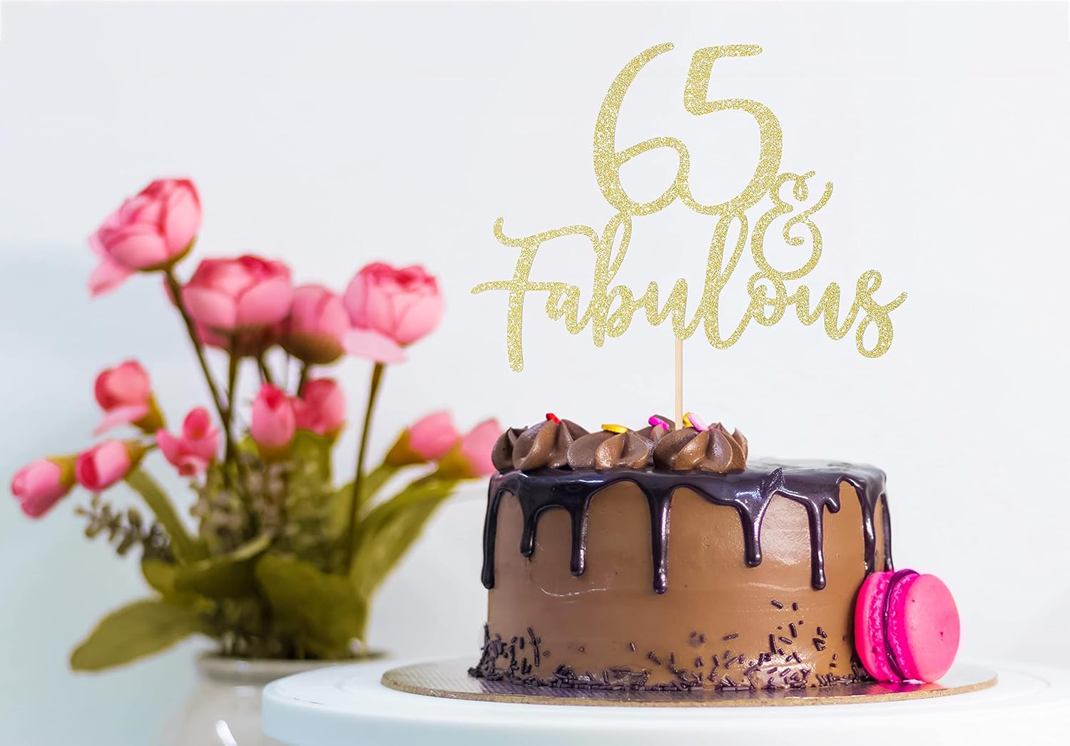 LOVENJOY Cake Topper 65Th and Fabulous Birthday Cake Decoration Gold Glitter 65Th Cake Topper for 65Th Birthday Party Cake Decoration image number 2