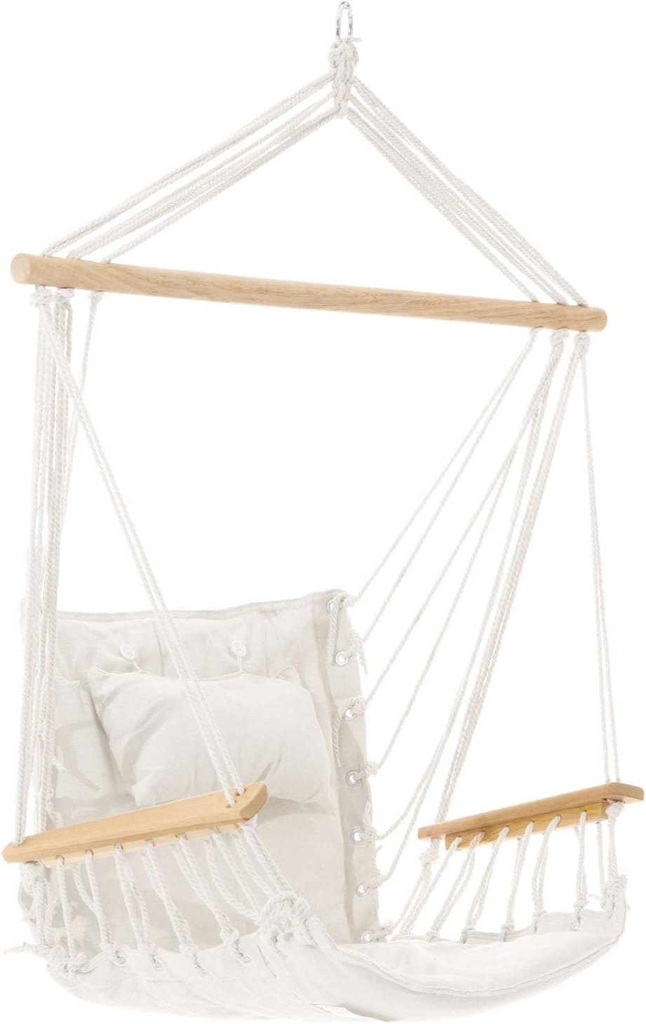 Gardeon Hammock, Cotton Chair Portable Camping Swing Hanging Chairs Hammocks Patio Backyard Porch Outdoor Indoor Furniture, with Solid Timber Armrest 120Kg Capacity Cream image number 1