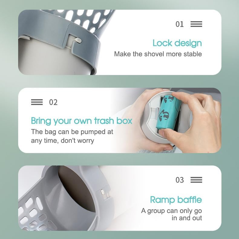 Tootoo Cat Litter Scoop Integrated Detachable Shovel Holder Poop Pet Sifter Cleaning (1X Cat Litter Shovel+2 Roll Bags) image number 2