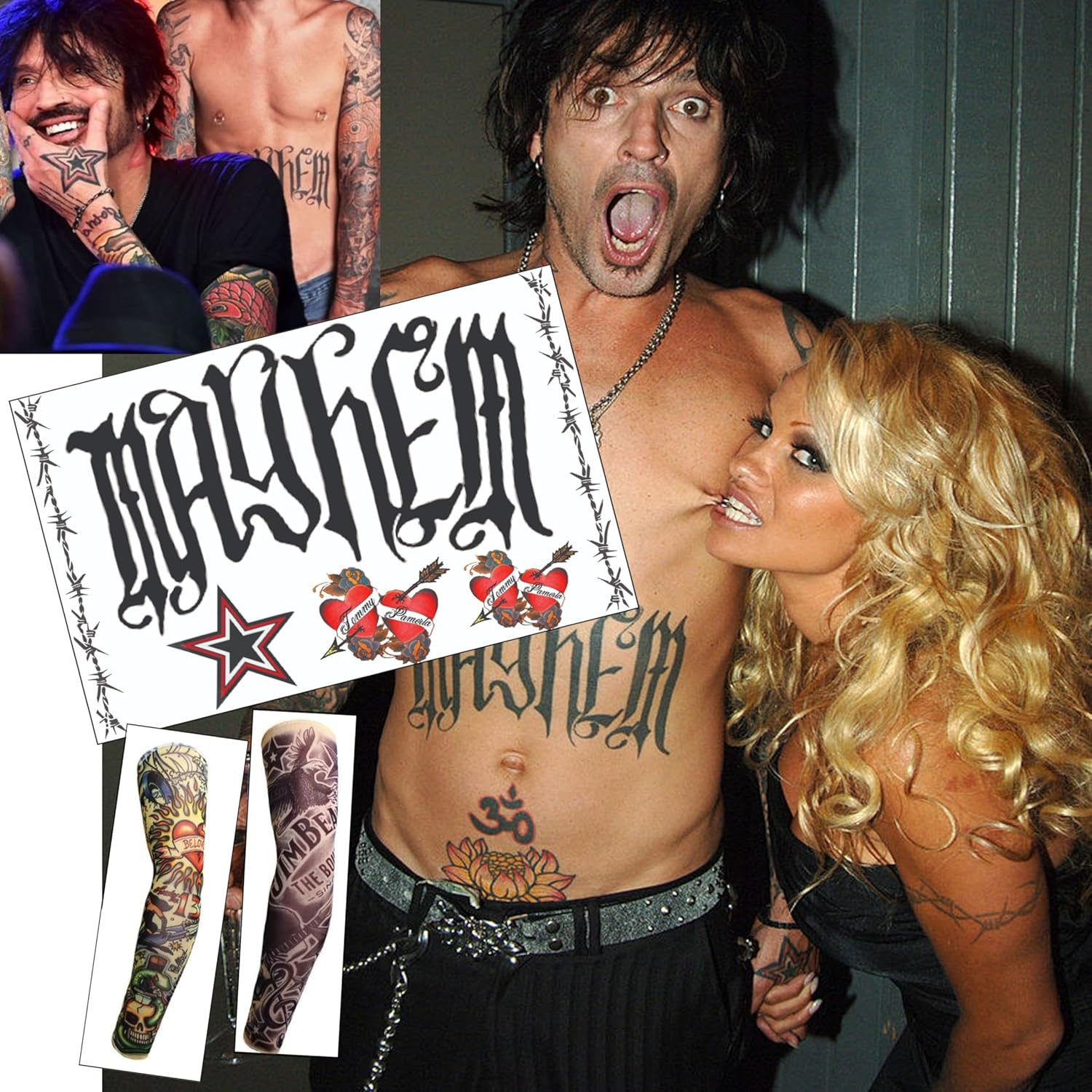 Tommy Lee and Pam Set of Fake Temporary Tattoos + Stretchy Nylon Sleeves | Life Sized | Couples Tattoo&hellip; image number 4