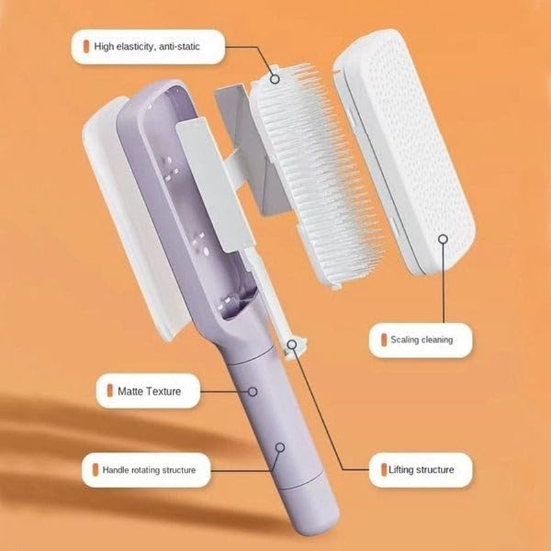 LEDON Rotating Lift Hair Comb - One-Button Cleaning Women Telescopic Massage Comb with Air Cushion, Anti-Static & Tangle-Free Design for Smooth Detangling & Styling (Purple) image number 5