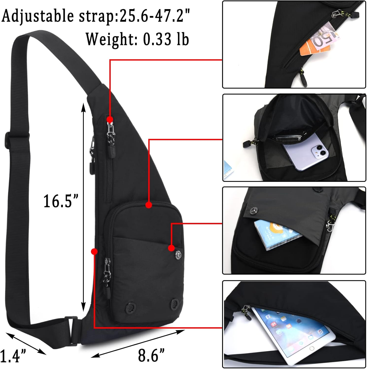 CAISANG Sling Bag Slim Crossbody Personal Pocket Chest Bag Anti-Thief Shoulder Bag Backpack Casual Daypack Fanny Pack Travel - Blue image number 2