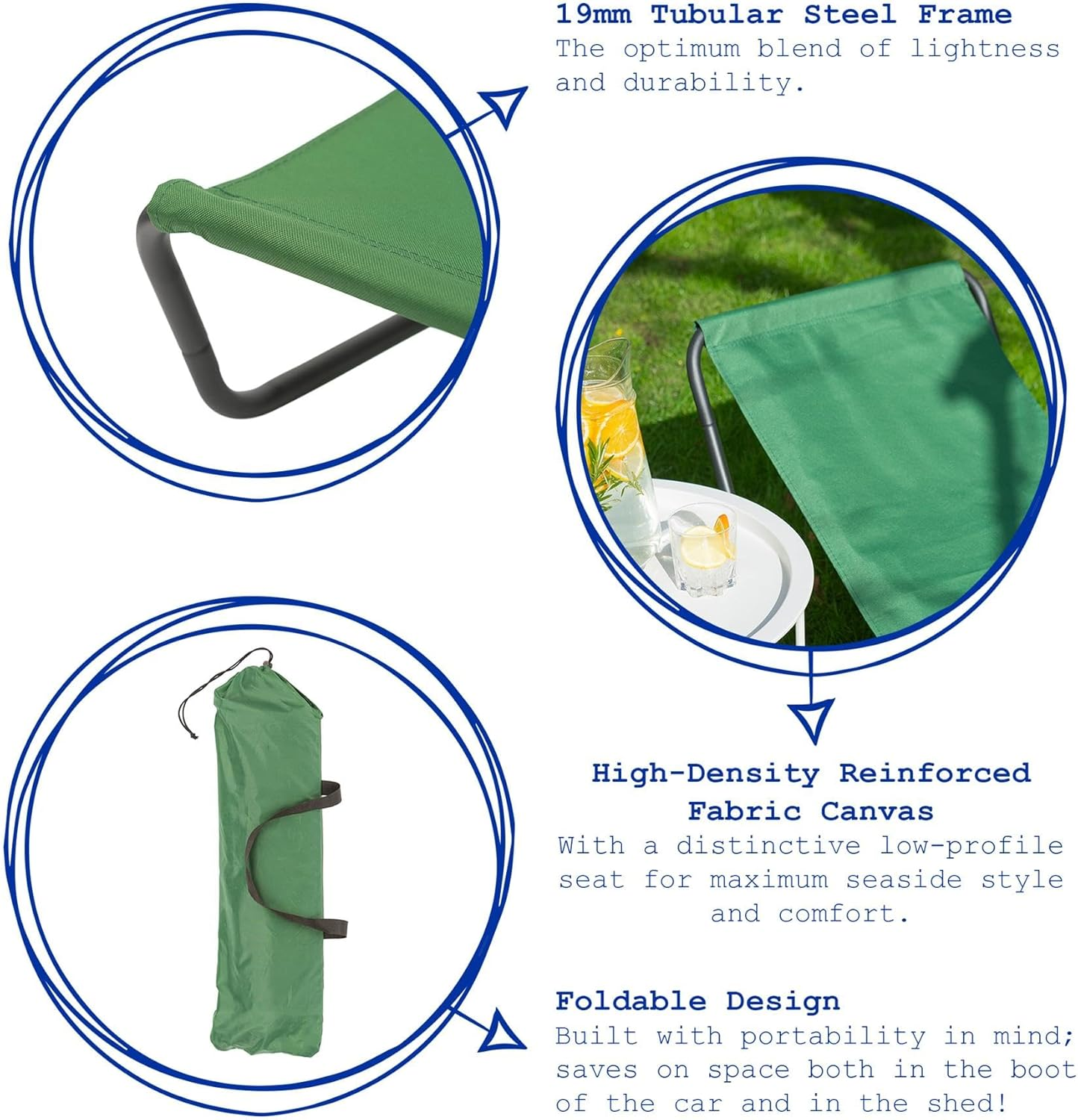 Harbour Housewares Folding Sun Loungers - Beige - Pack of 2 - Canvas Outdoor Lawn Sunlounger Chair Lightweight Portable Chair for Garden, Beach, Picnic, Fishing image number 4