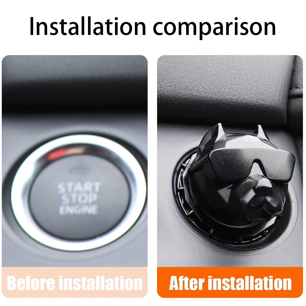 Zipelo Car Push to Start Button Cover, Vehicle Interior Engine Ignition Switch Protection Button Cover Sticker, Bully Dog Car One Button Start Stop Decorative Cover Universal for Car SUV Truck(Black) - Black image number 4