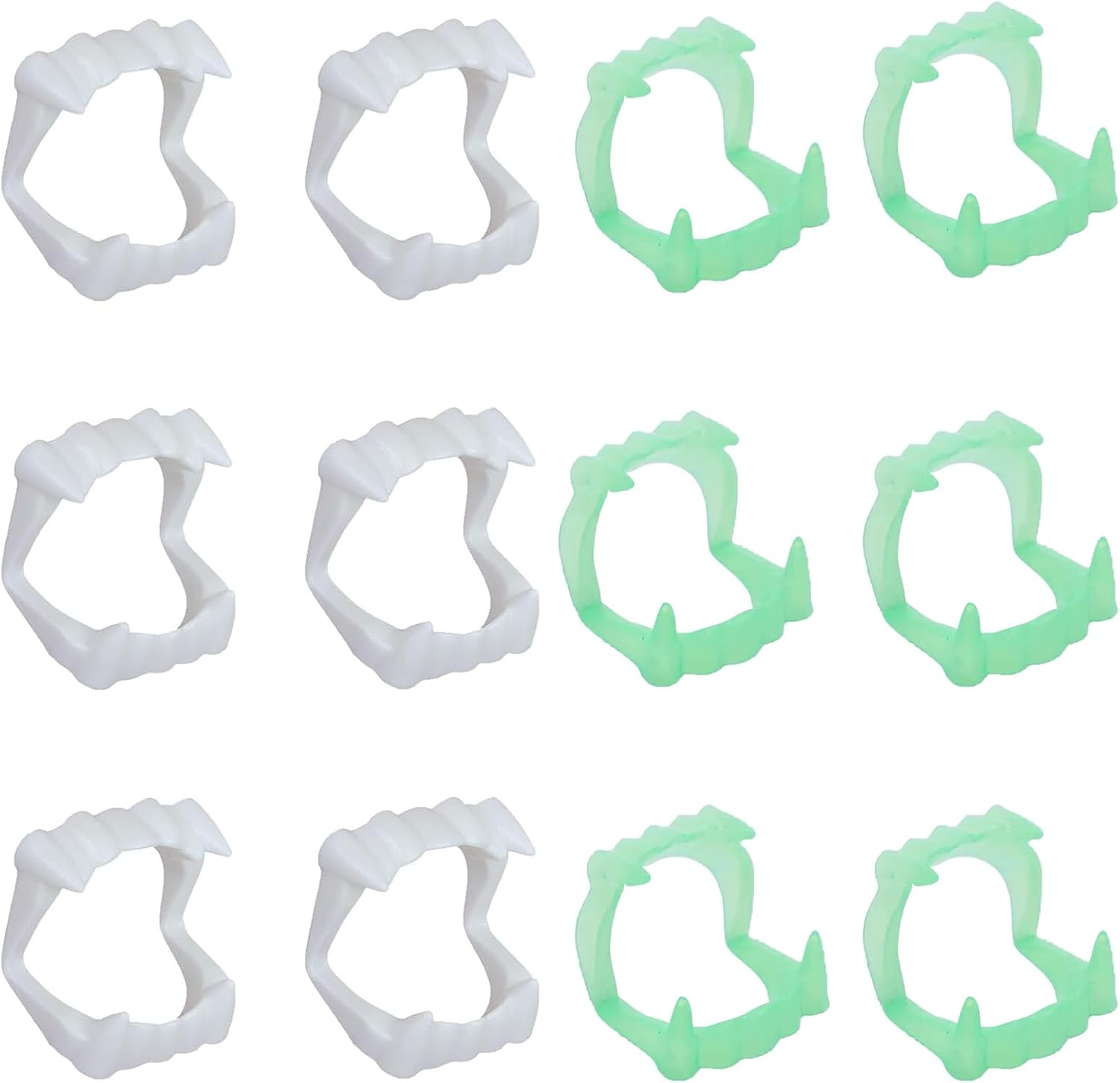 12 Pack White Vampire Teeth Fangs (2X2.5In - Halloween Costume Accessories for Kids & Adults, Party Favors, Fillers, Flexible Plastic Fangs image number 2