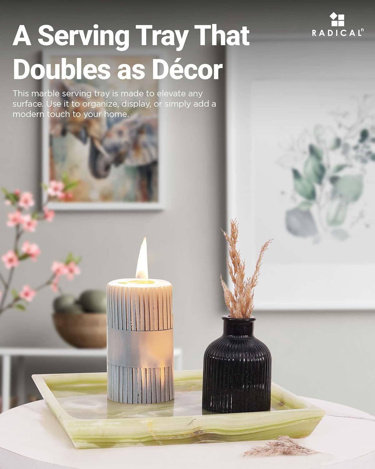 Radicaln Marble Serving Tray 10" Inches Green Handmade Square Tray for Party Supplies Ideal Food & Cafeteria Trays for Kitchen, Serving Dishes & Platter - White image number 6