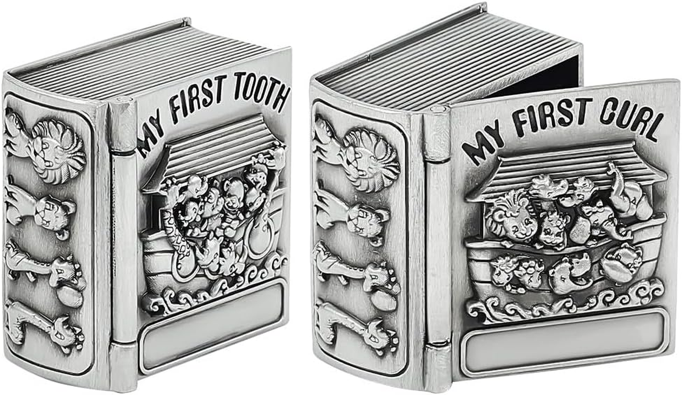 FINGERINSPIRE 2Pcs My First Curl and My First Tooth Keepsake Box Antique Silver Tooth Collection Organizer Holder My First Curl and Tooth Keepsake Box Set for Babies to Keep the Childhood Memory