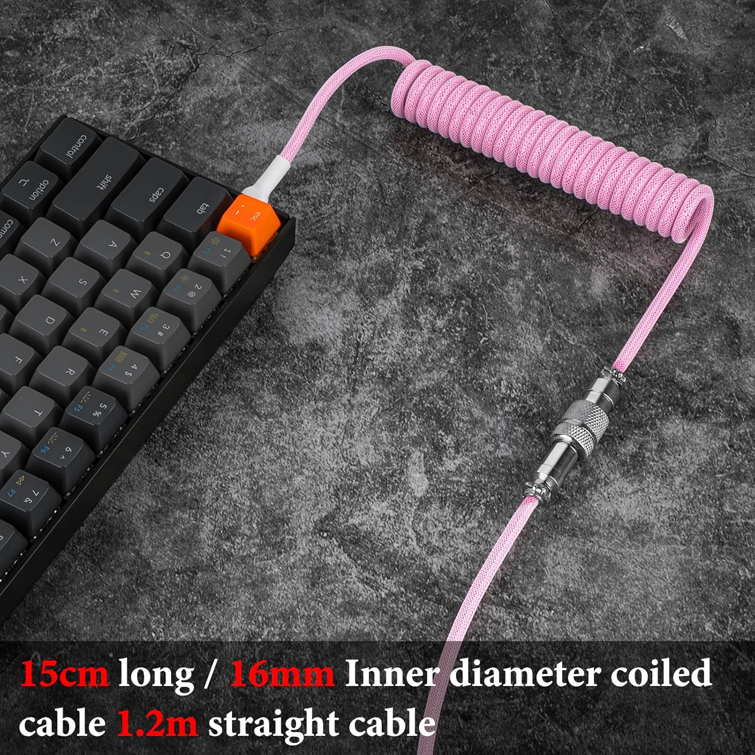 Geekria Coiled USB-C Gaming Keyboard Cable with Aviator Connector, 5-Pin Braided Double-Sleeved Mechanical Keyboard Cable Compatible with Keychron K8 K7 K6Pro, Logitech G715 G713 (Pink 5FT)