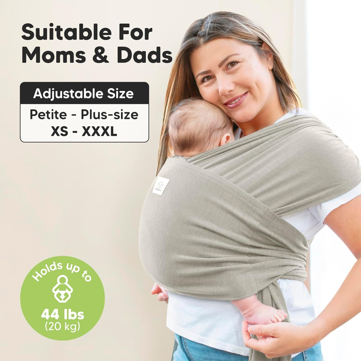 Keababies Baby Wrap Carrier Ring Sling - Easy to Wear, Adjustable D-Lite Baby Carrier Newborn to Toddler, Infant Carrying Shirt, Hands Free Bonding, Breathable Fabric Wearing Wrap (Stone Gray) image number 2