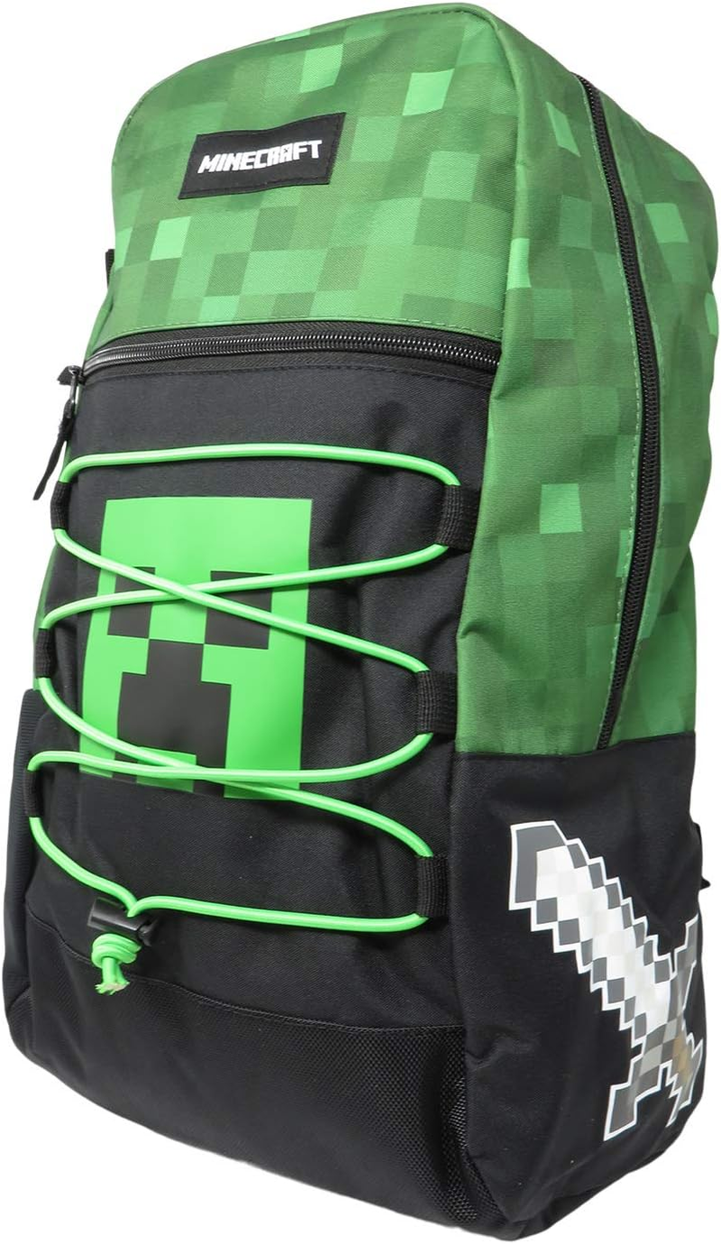 Minecraft Creeper Allover Print Backpack Bookbag, Green, One Size, Traveling image number 3
