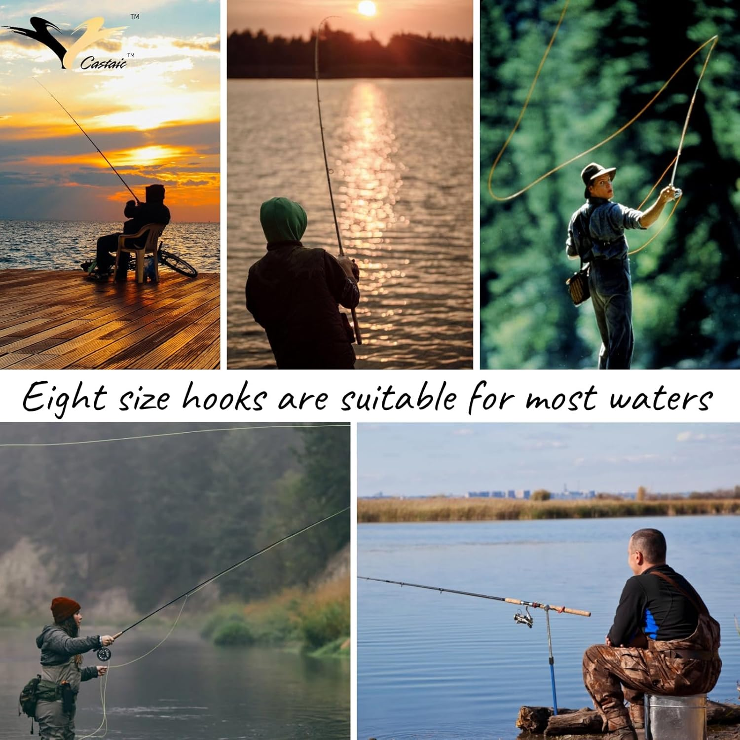 Castaic 500Pcs Fishing Hooks, Carbon Steel Hooks,Worm Hooks for Fishing Lovers