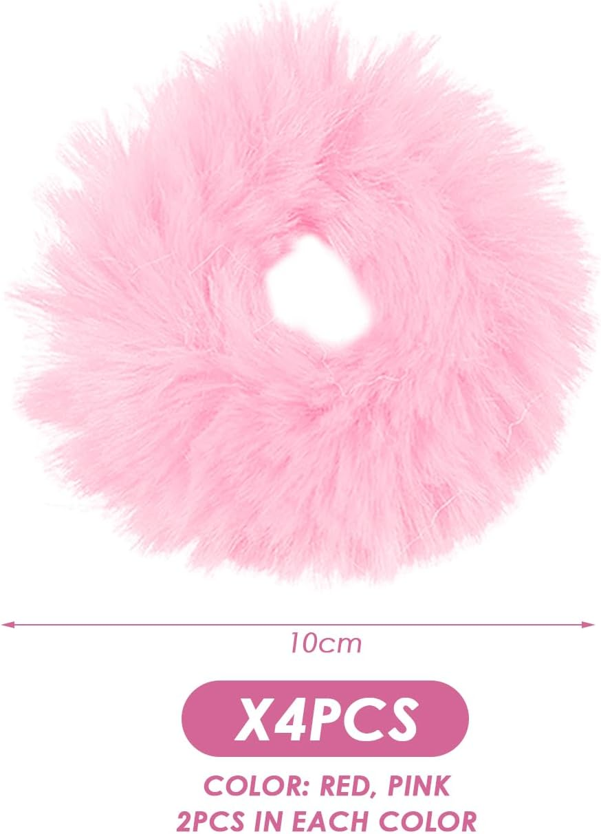 Pack of 4 Plush Hair Ties, Imitation Rabbit Hair Rope, Clothing Hair Scrunchie Accessories, High Ponytail Hair Rope Decoration, Soft and Fluffy Hair Accessories for Girls image number 4
