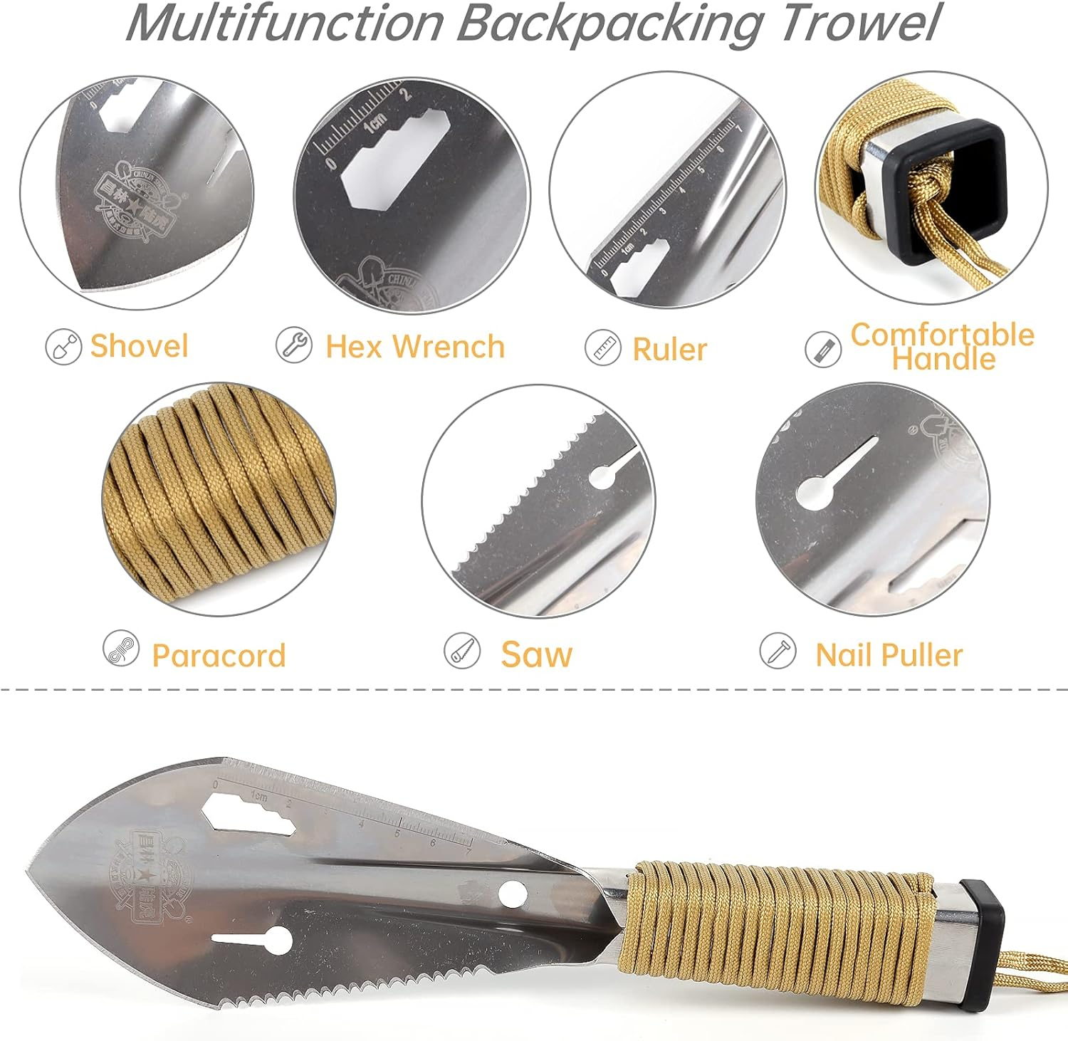 Valken Backpacking Trowel, Small Camping Hand Shovel Ultralight Survival Multitool image number 2