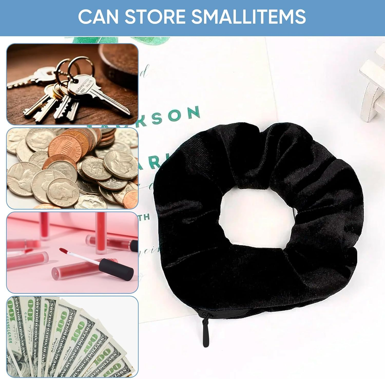 Pack of 8 Hair Bands with Zip, Travel Gadgets Hiding Money, Gadget Secret Compartment Holiday, Women Money Hiding, Safe Travel, Storage Travel, Beach Hiding Valuables Home image number 6