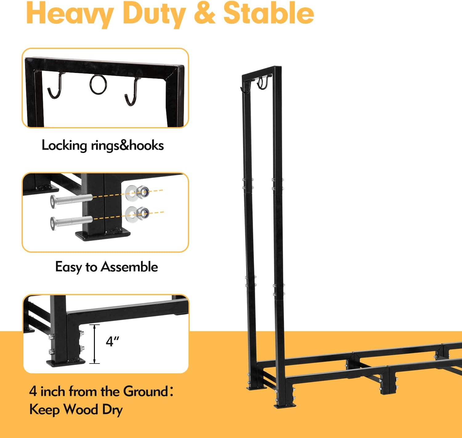 Nalone 8FT Outdoor Firewood Rack with Cover&Carry Bag Heavy Duty Square Strong Stand Rack with Waterproof Cover for Fireplace Fire Pits Wood Pile Storage Holder Lumber Rack image number 1