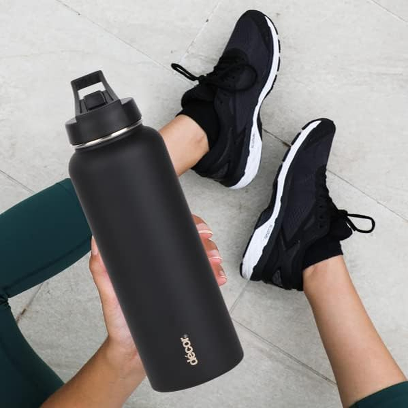 D&eacute;cor Flip Active Stainless Steel Water Bottle | Insulated Double Wall Bottle | 1.1L - Black image number 1