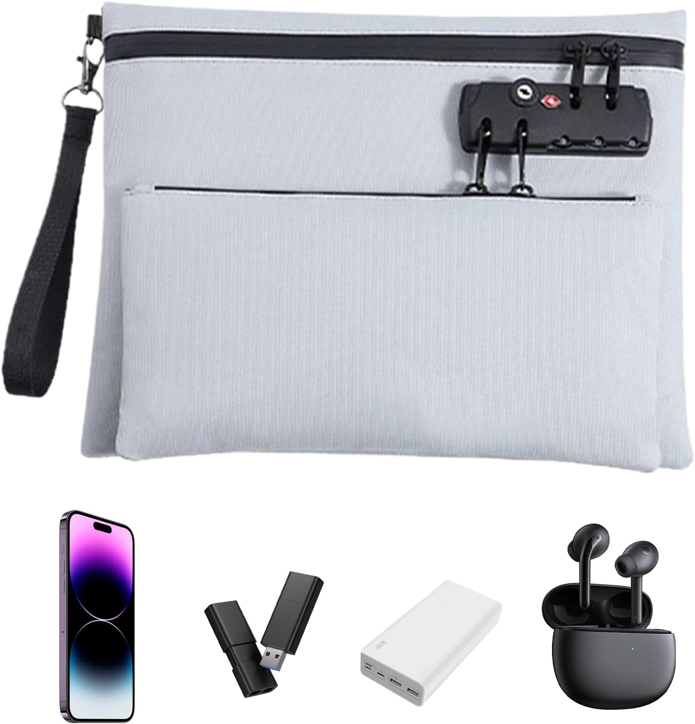 Cash Bag with Lock - Money Bag for Travel and Storage - Double Layer Wallet for Cash Register and Documents