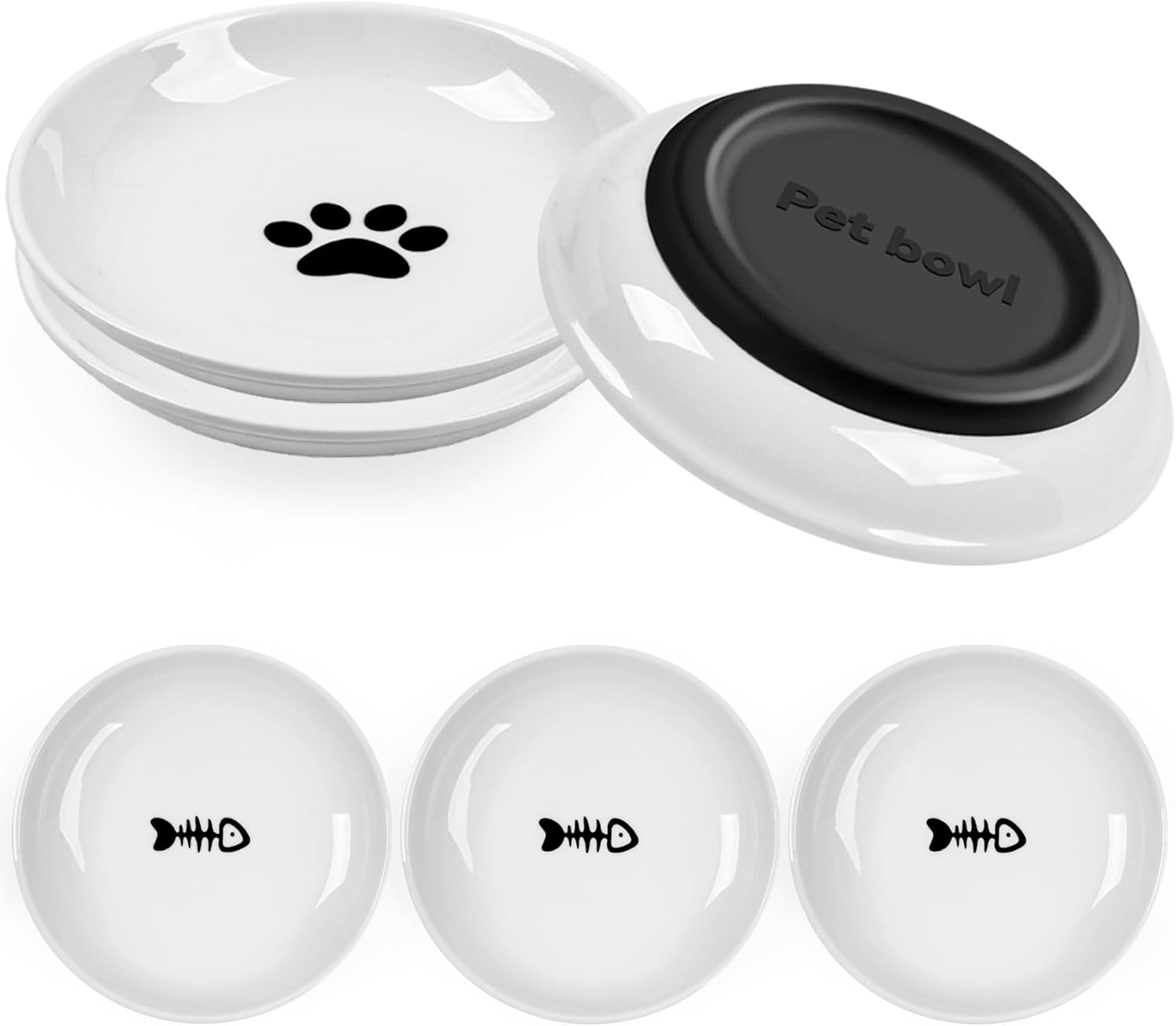 Cat Feeding Bowl Set, Non-Slip Silicone Ceramic Cat Feeding Bowl, Ceramic Cat Bowl for Kittens, Pack of 6 image number 6