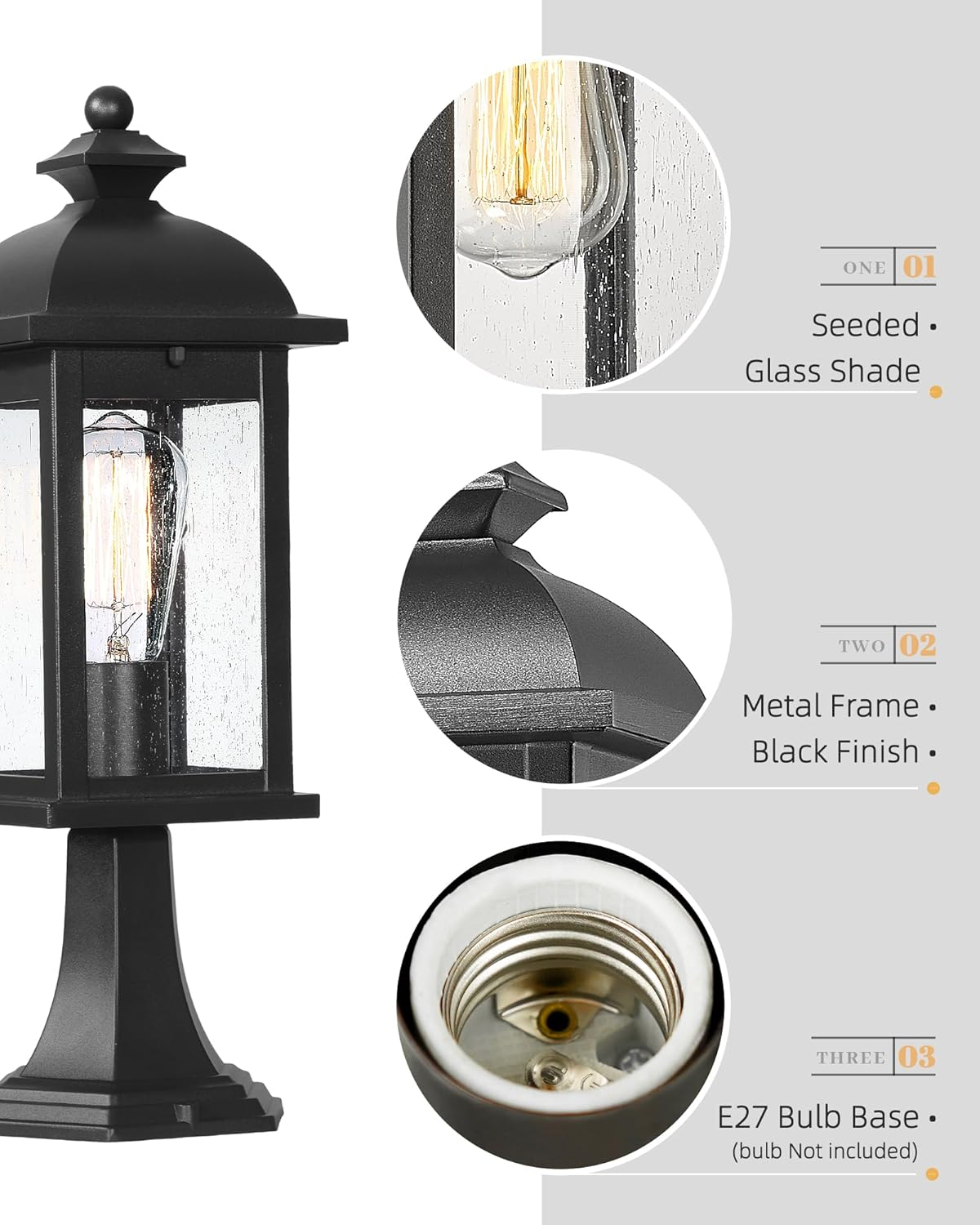 EMLIVIAR 1-Light Outdoor Post Light, Waterproof Pole Lantern Light Fixture, Exterior Lamp Posts Outdoor Lighting for Garden Patio Yard Pathway Driveway, Seeded Glass Panel, AUD03P BK